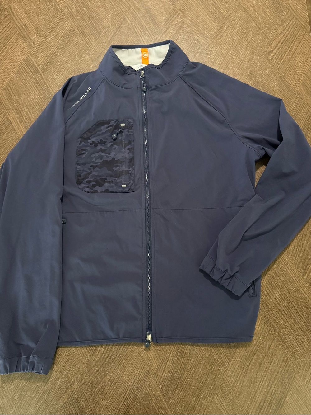 Peter Millar Navy Lightweight Zip-Front Jacket with Camo Pocket-Medium